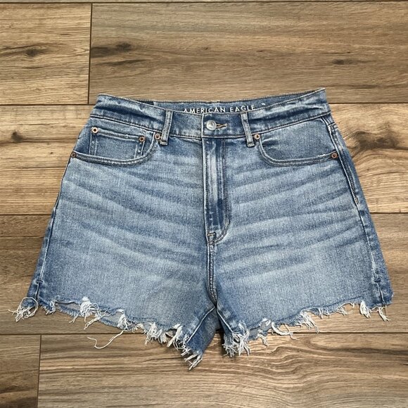 American Eagle Highest Rise 90s Boyfriend Short SZ 8 Cut Off Stretch Denim Blue - Picture 1 of 13